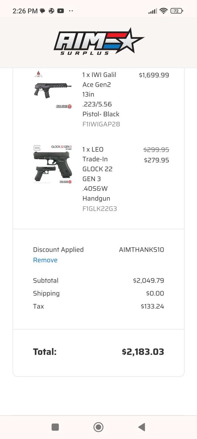 Aim Surplus checkout page showing Aim Surplus discount code box | Screenshot taken by SimplyCodes community member on Mar 16, 2024