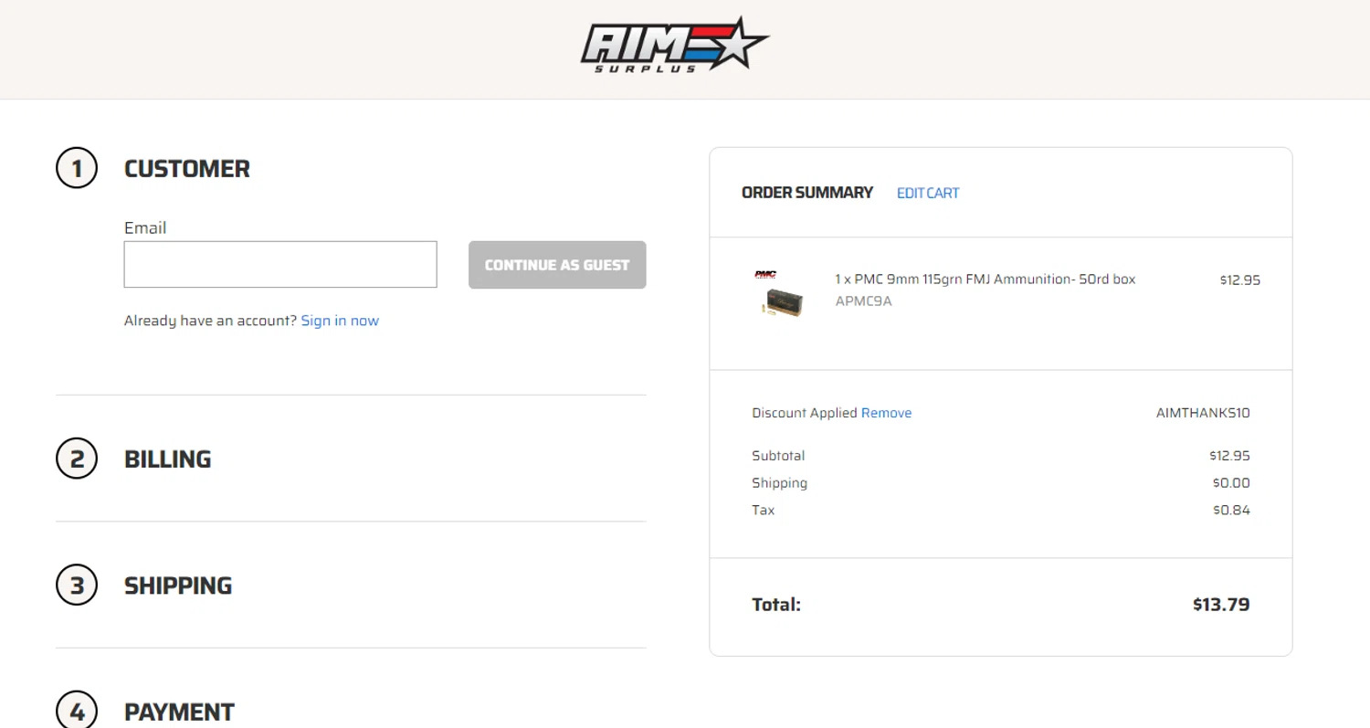 where to use AIM Surplus promo code box