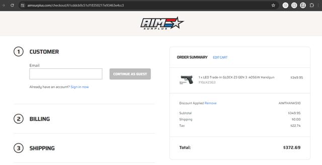 Aim Surplus checkout page showing Aim Surplus discount code box | Screenshot taken by SimplyCodes community member on May 26, 2024