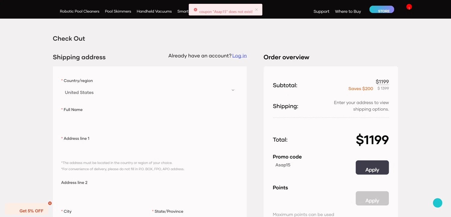 Aiper coupon code screenshot showing code Asap15 applied at Aiper checkout page. Uploaded by SimplyCodes community member ShrewdEagle1122 on Mar 25, 2025
