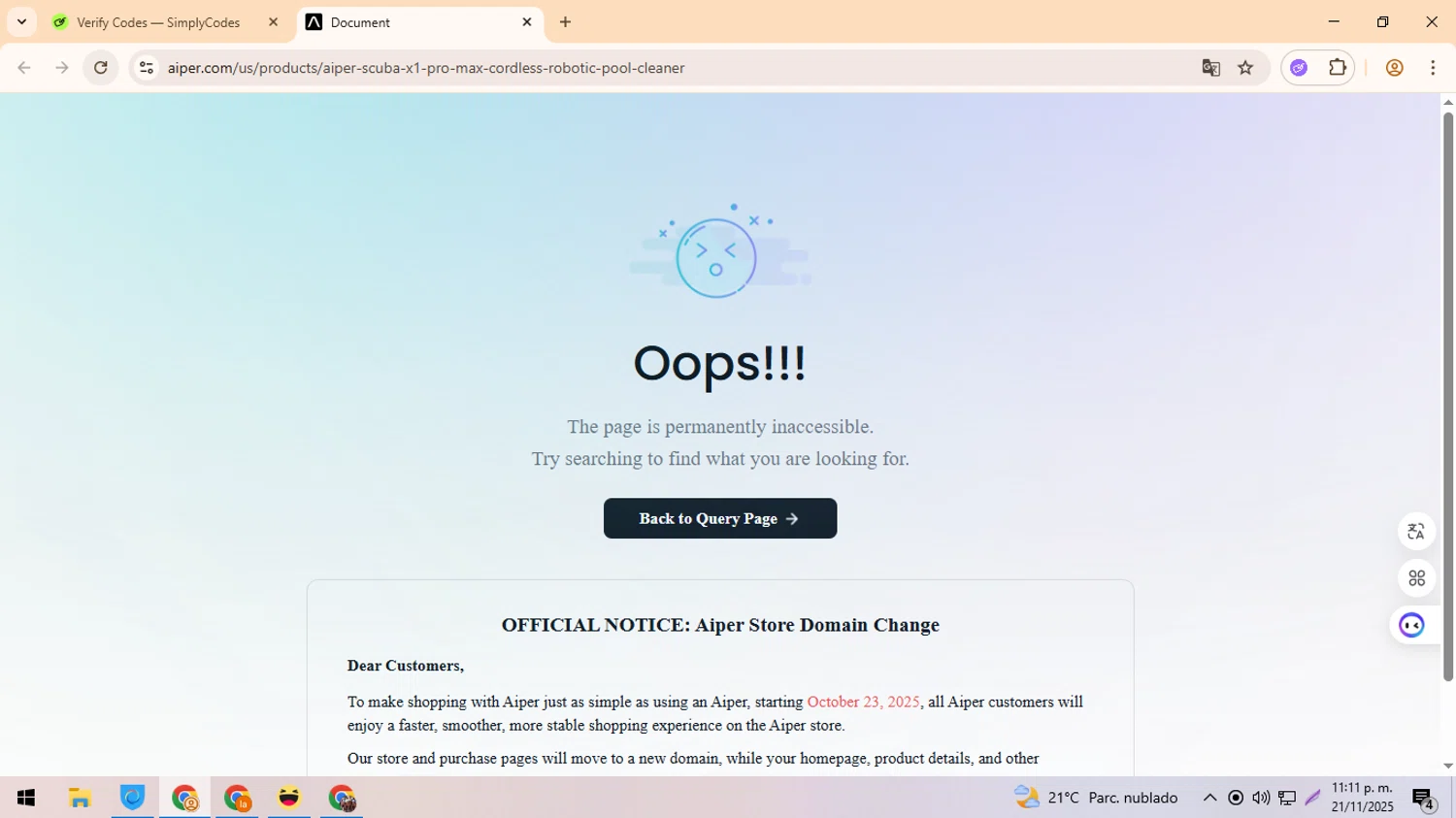 Aiper coupon code screenshot showing code AMP50 applied at Aiper checkout page. Uploaded by SimplyCodes community member ylleneromero on Nov 22, 2025