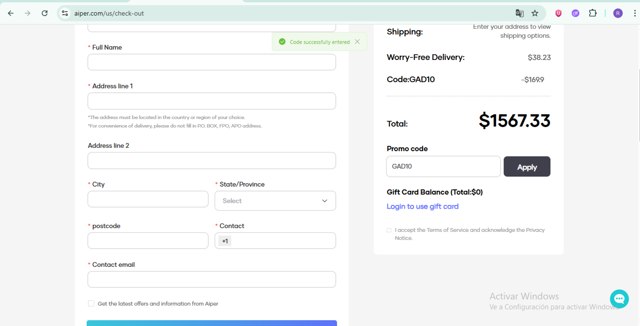 Aiper checkout page showing Aiper coupon code box | Screenshot taken by SimplyCodes community member on Aug 30, 2025