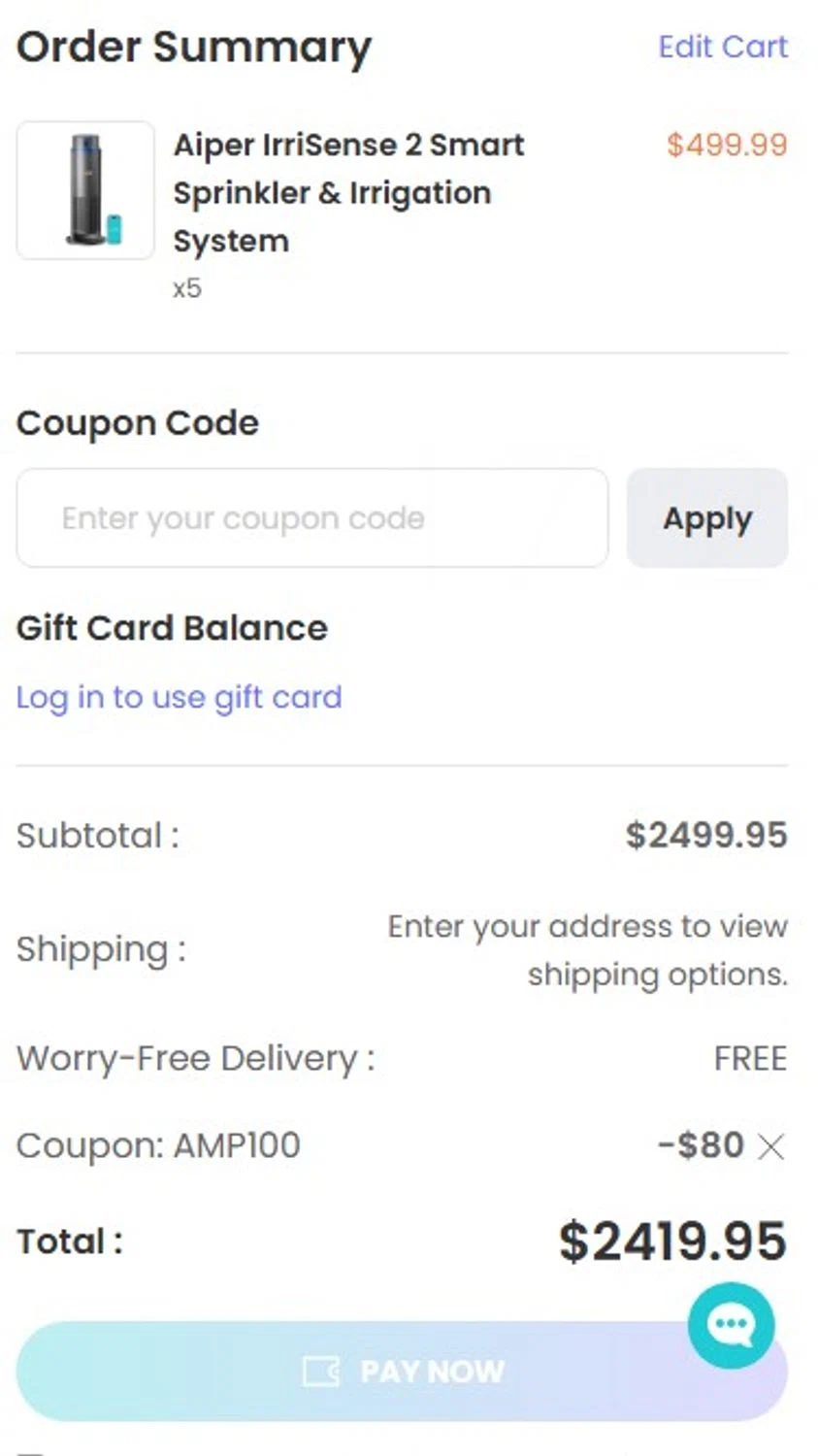 Aiper coupon code screenshot showing code AMP100 applied at Aiper checkout page. Uploaded by SimplyCodes community member RonaldoM32 on Feb 16, 2026
