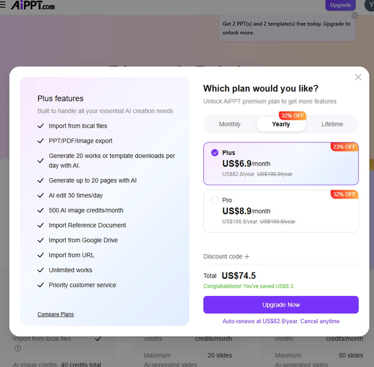 AiPPT promo code screenshot showing code MOHINI10 applied at AiPPT checkout page. Uploaded by SimplyCodes community member yosuethgotopo on Dec 17, 2025