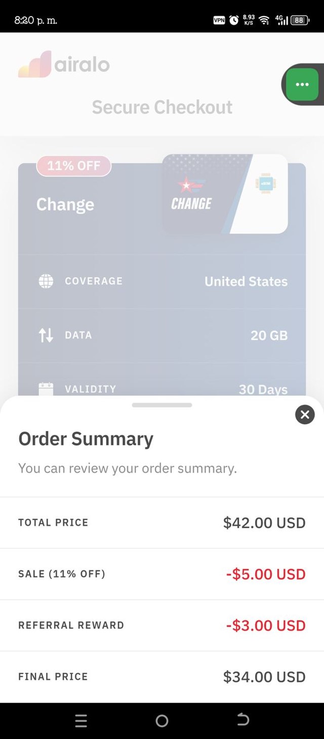Airalo checkout page showing Airalo discount code box | Screenshot taken by SimplyCodes community member on Aug 26, 2025