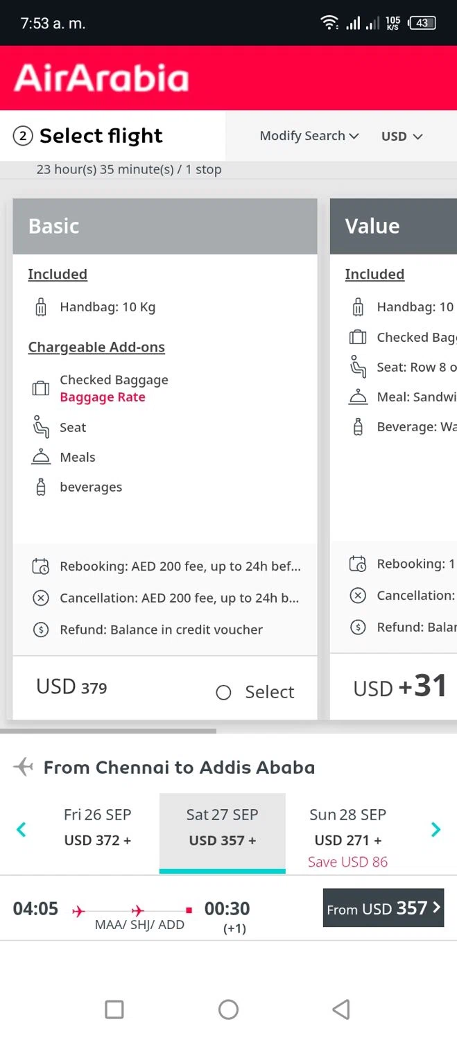 Air Arabia promo code screenshot showing code AIRARABIA10 applied at Air Arabia checkout page. Uploaded by SimplyCodes community member Miggy2024 on Sep 13, 2025