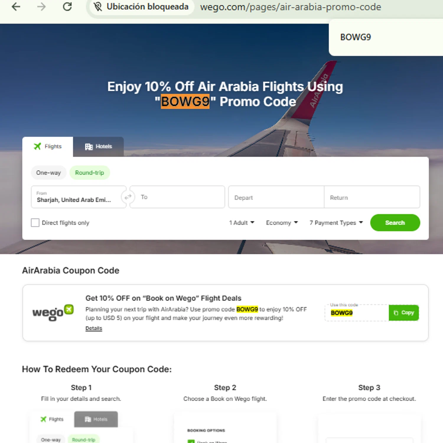 Air Arabia checkout page showing Air Arabia promo code box | Screenshot taken by SimplyCodes community member on Jan 21, 2026