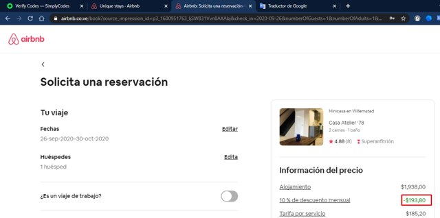 Airbnb checkout page showing Airbnb promo code box | Screenshot taken by SimplyCodes community member on Sep 24, 2020