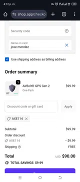 axe114 coupon verification screenshot