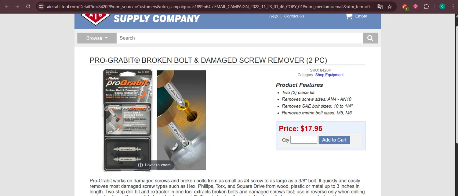 Aircraft Tool Supply promo code screenshot showing code TOOLBOX applied at Aircraft Tool Supply checkout page. Uploaded by SimplyCodes community member Negritoo on Jun 14, 2025