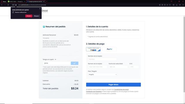 AirDroid checkout page showing AirDroid promo code box | Screenshot taken by SimplyCodes community member on Apr 16, 2025