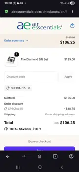 Air Esscentials coupon verification screenshot
