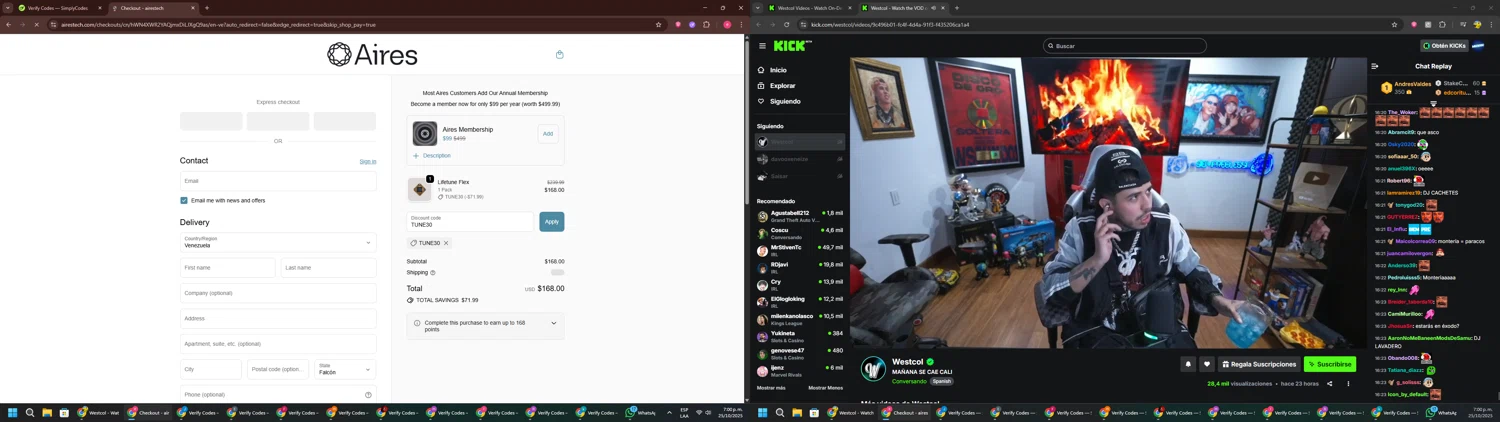 Aires Tech discount code screenshot showing code TUNE30 applied at Aires Tech checkout page. Uploaded by SimplyCodes community member TreasureWarden457 on Oct 25, 2025