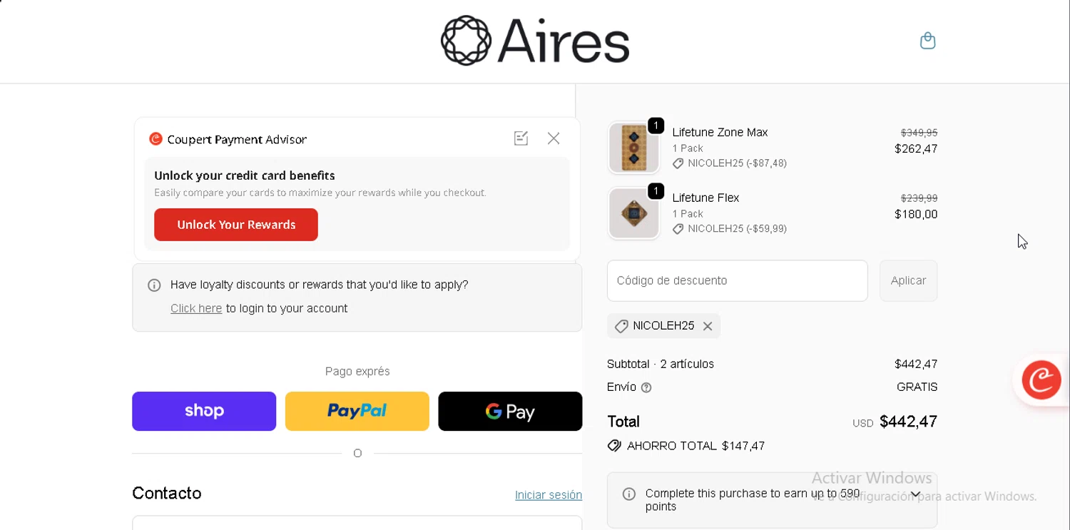 Aires Tech promo code screenshot showing code NICOLEH25 applied at Aires Tech checkout page. Uploaded by SimplyCodes community member RebateSpotter2821 on Dec 21, 2025