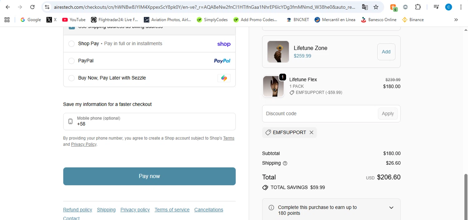 Aires Tech promo code screenshot showing code EMFSUPPORT applied at Aires Tech checkout page. Uploaded by SimplyCodes community member victor on May 8, 2026
