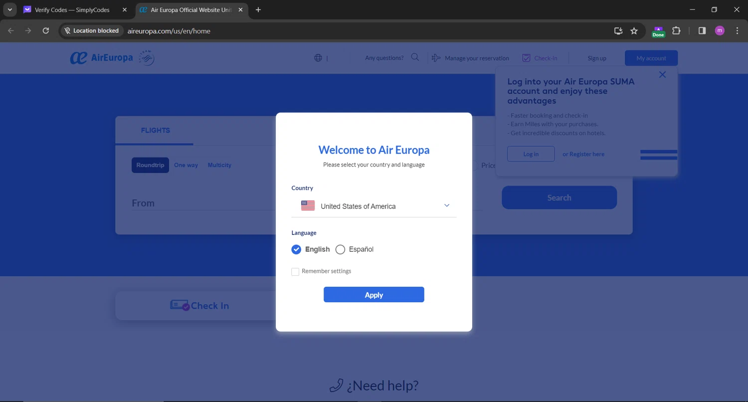 Air Europa checkout page showing Air Europa promo code box | Screenshot taken by SimplyCodes community member on Nov 14, 2023