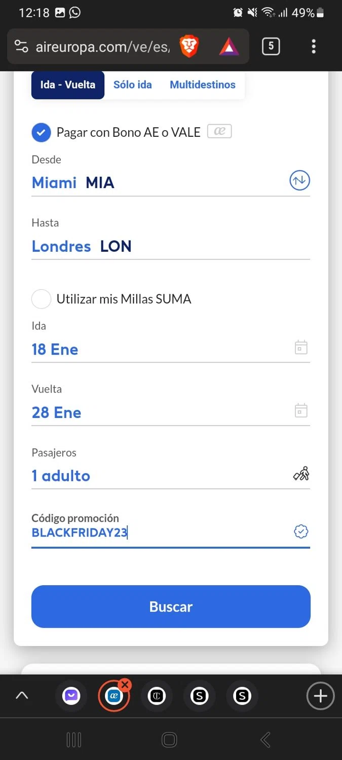 Air Europa checkout page showing Air Europa promo code box | Screenshot taken by SimplyCodes community member on Dec 24, 2023