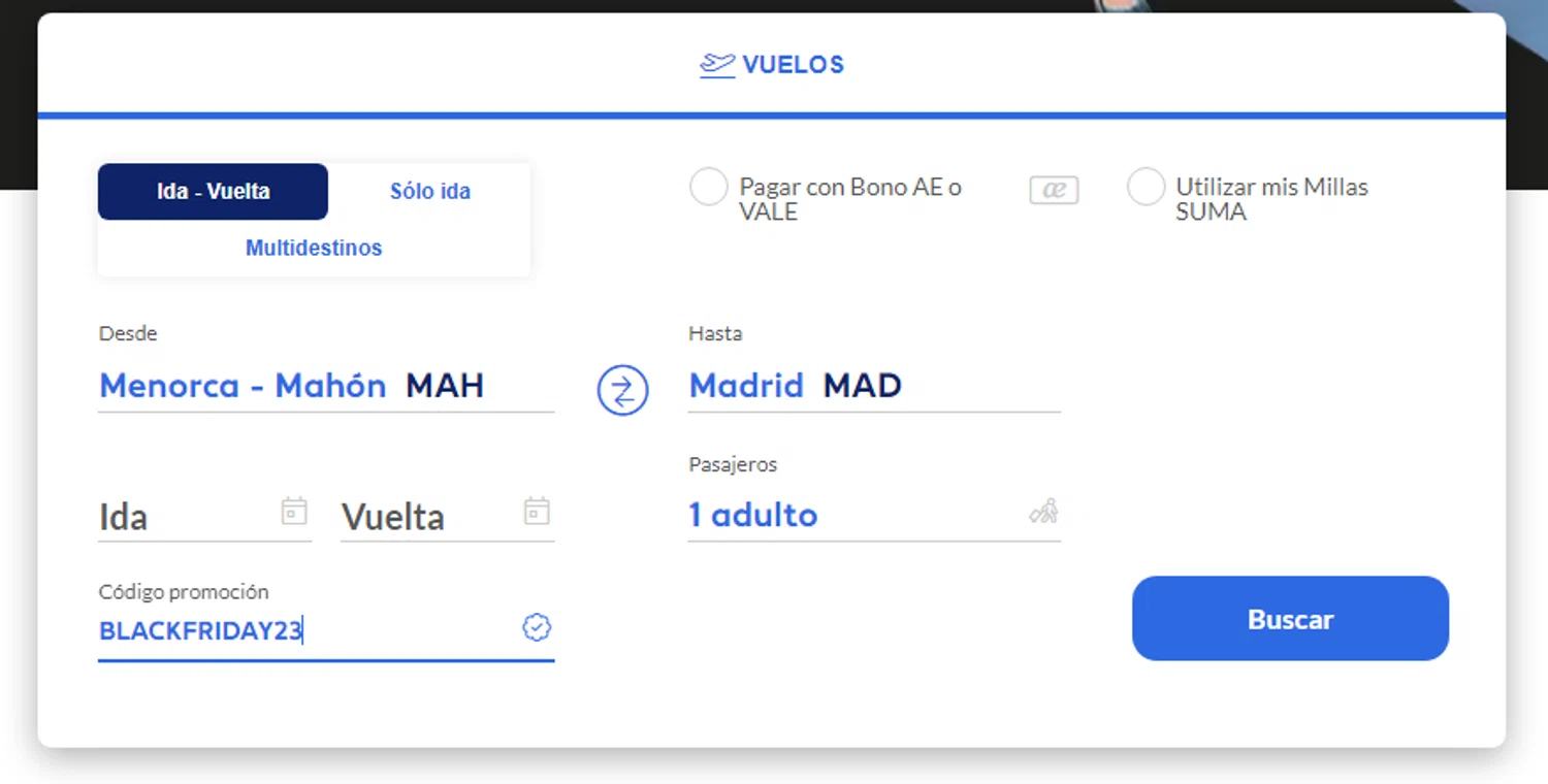 Air Europa checkout page showing Air Europa promo code box | Screenshot taken by SimplyCodes community member on Nov 23, 2023