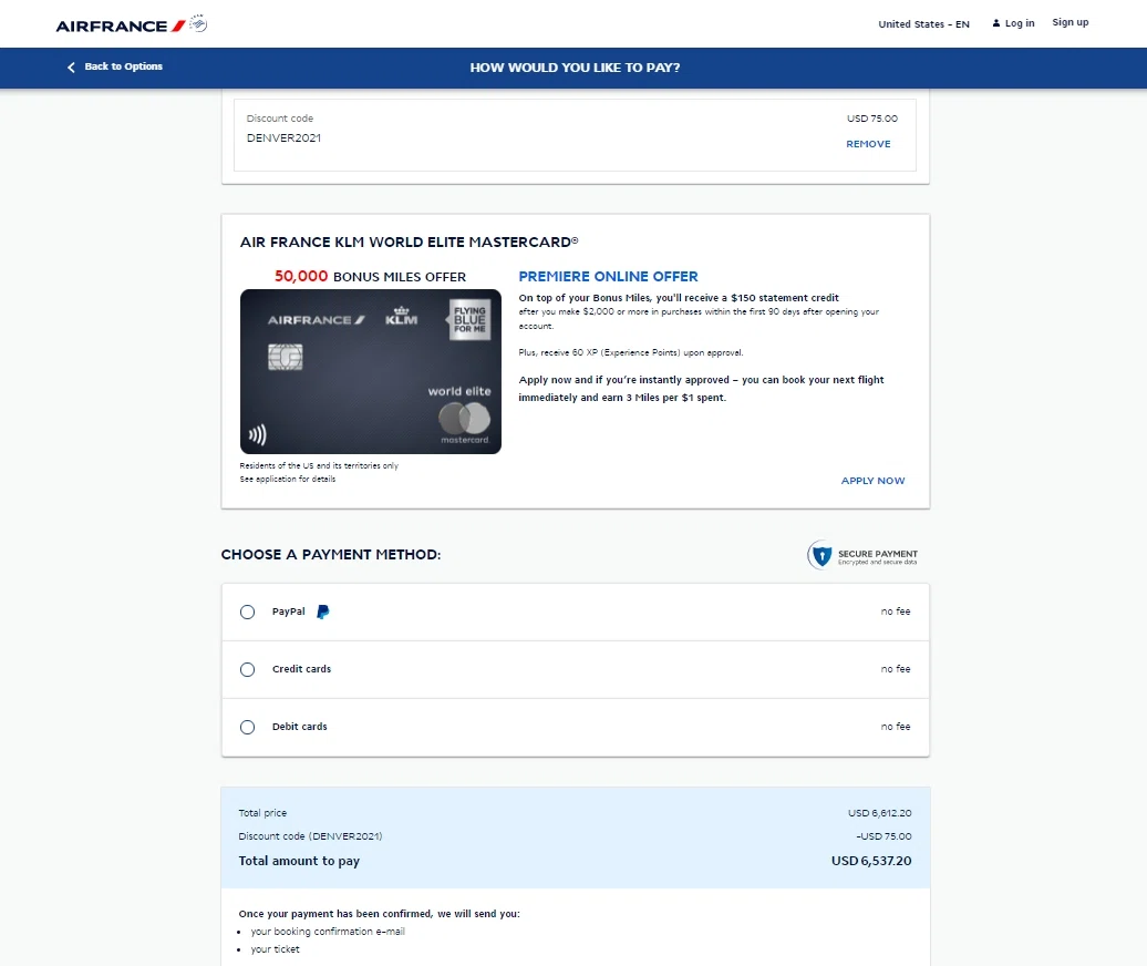where to use Air France promo code box