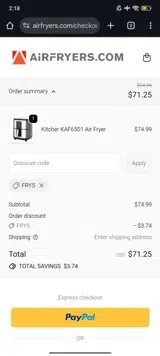 Fry5 coupon verification screenshot