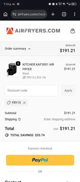 Fry15 coupon verification screenshot