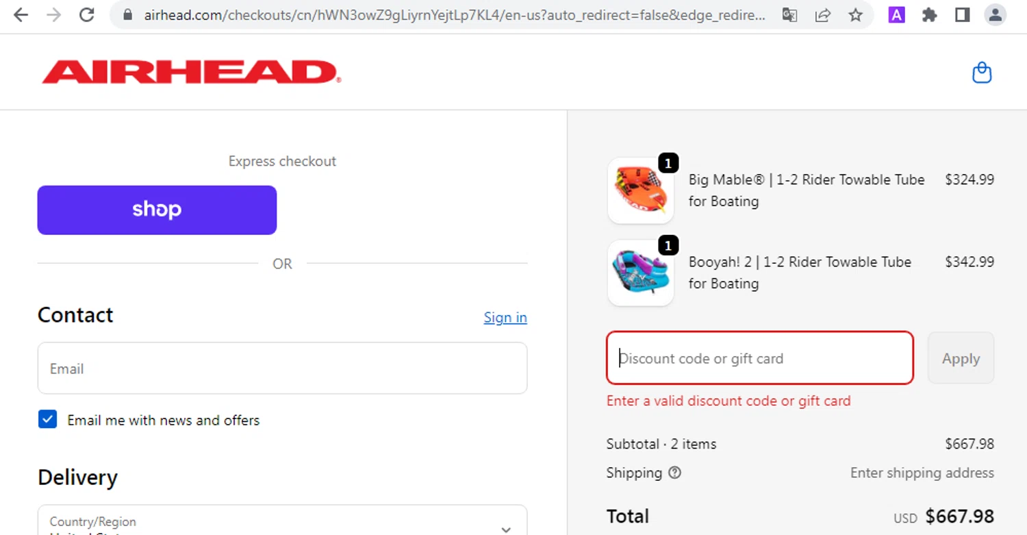 Airhead promo code screenshot showing code GEARDEALS applied at Airhead checkout page. Uploaded by SimplyCodes community member tumiedo on Oct 7, 2025