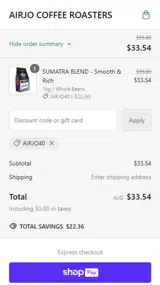 AIRJO40 coupon verification screenshot