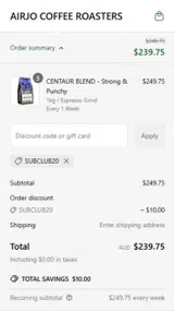 SUBCLUB20 coupon verification screenshot