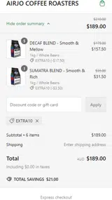 EXTRA10 coupon verification screenshot
