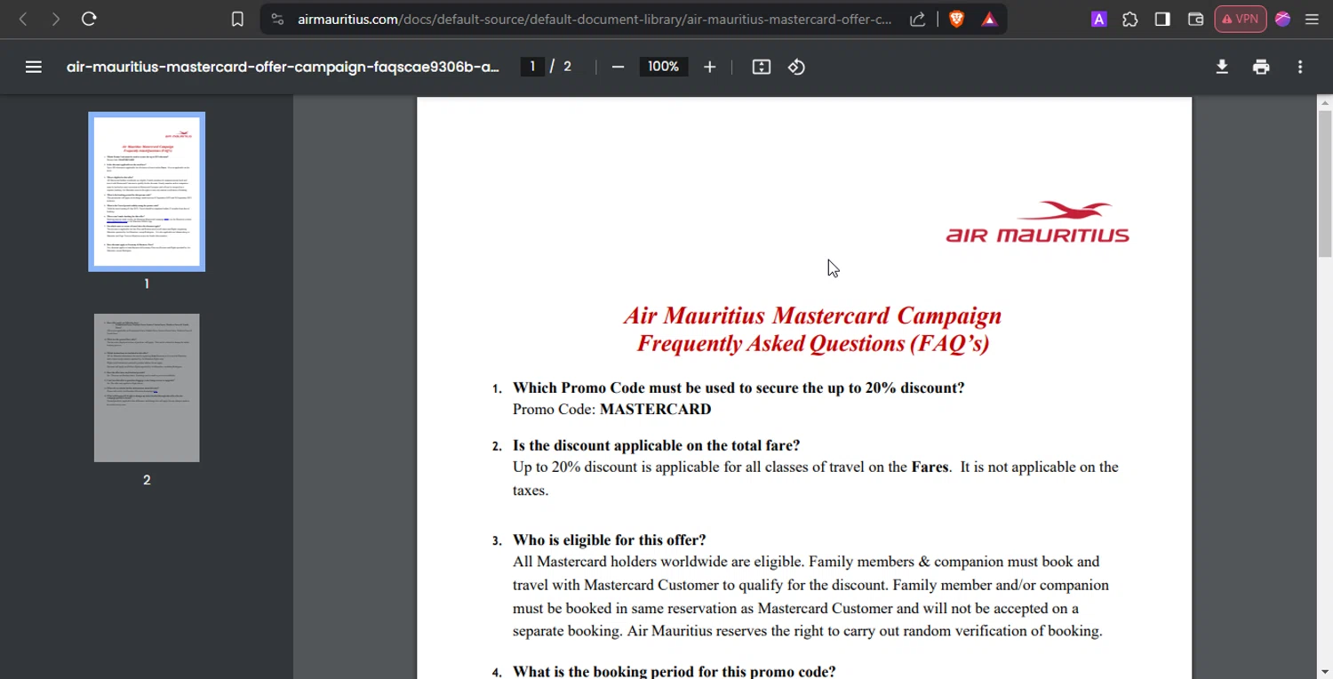 Air Mauritius checkout page showing Air Mauritius promo code box | Screenshot taken by SimplyCodes community member on Mar 21, 2024