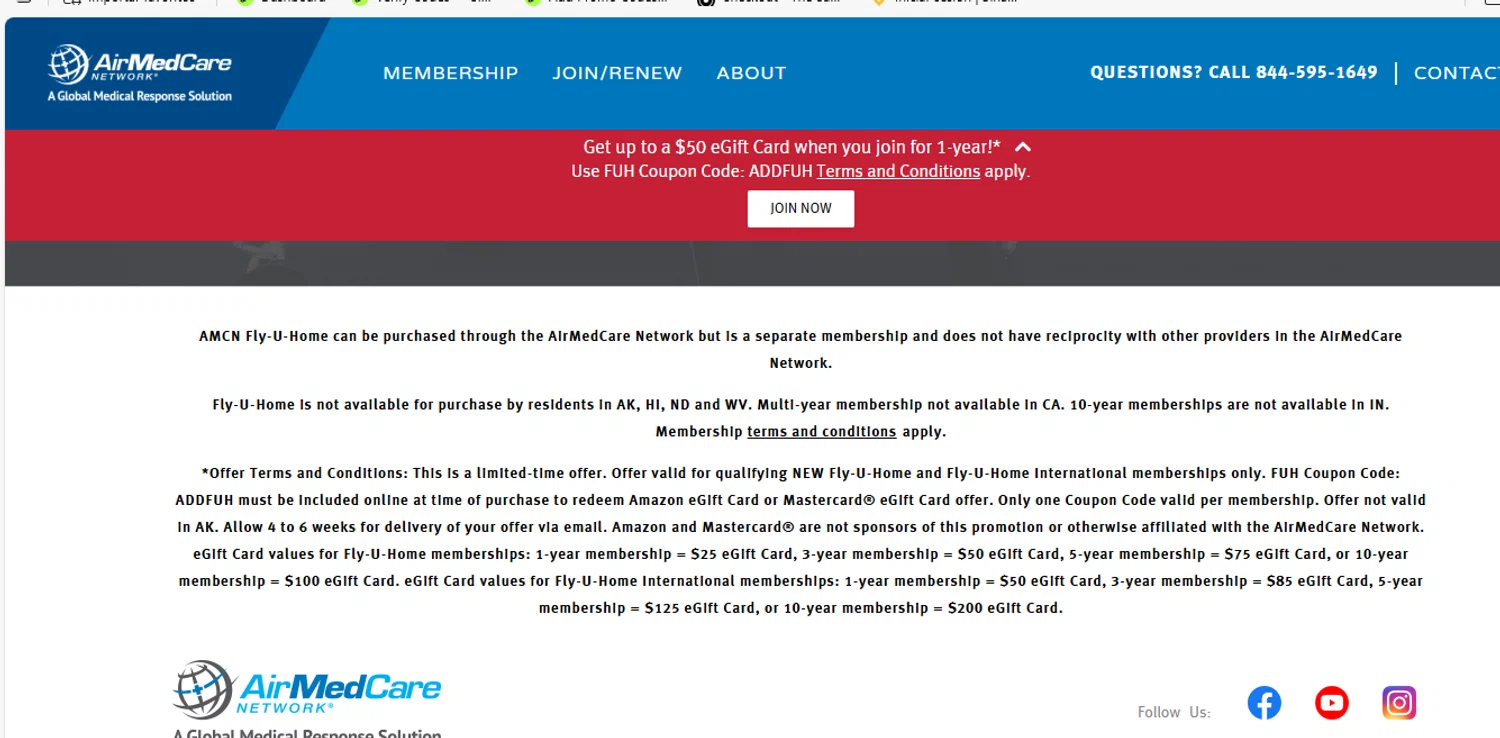 AirMedCare Network promo code screenshot showing code ADDFUH applied at AirMedCare Network checkout page. Uploaded by SimplyCodes community member Loki_Odinson on Jan 31, 2026