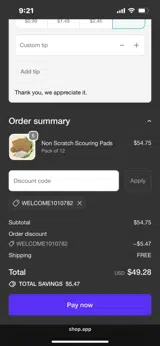 WELCOME1010782 coupon verification screenshot