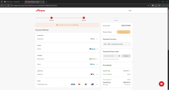 Airpaz checkout page showing Airpaz promo code box | Screenshot taken by SimplyCodes community member on Mar 22, 2025