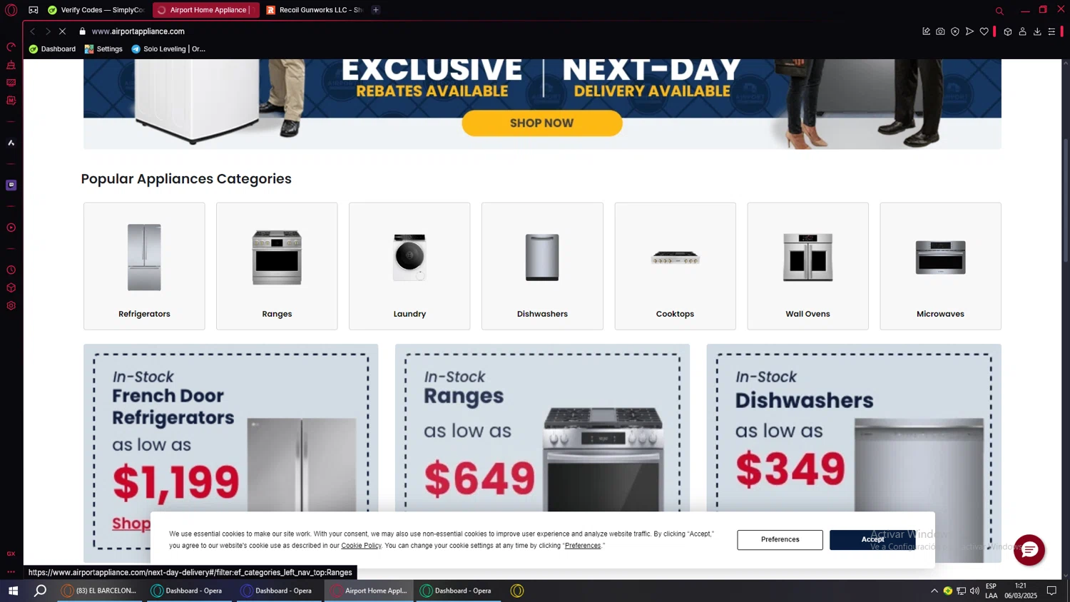 Airport Home Appliance promo code screenshot showing code WEB5%@AIRPORT applied at Airport Home Appliance checkout page. Uploaded by SimplyCodes community member BANKAI on Mar 6, 2025