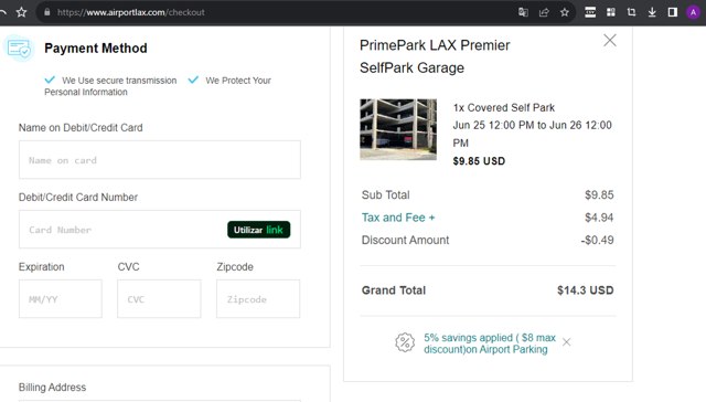 Airport Lax checkout page showing Airport Lax promo code box | Screenshot taken by SimplyCodes community member on Jun 24, 2025