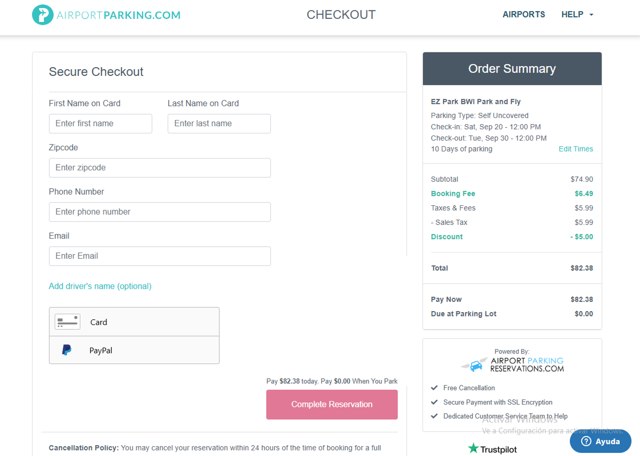 AirportParking.com checkout page showing AirportParking.com promo code box | Screenshot taken by SimplyCodes community member on Aug 20, 2025