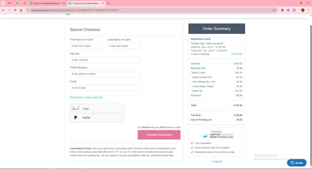AirportParking.com checkout page showing AirportParking.com promo code box | Screenshot taken by SimplyCodes community member on Jul 18, 2025