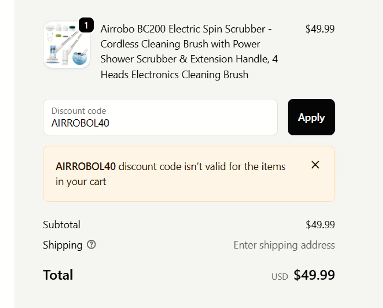 AIRROBO promo code screenshot showing code AIRROBOL40 applied at AIRROBO checkout page. Uploaded by SimplyCodes community member user__1543 on Nov 15, 2025