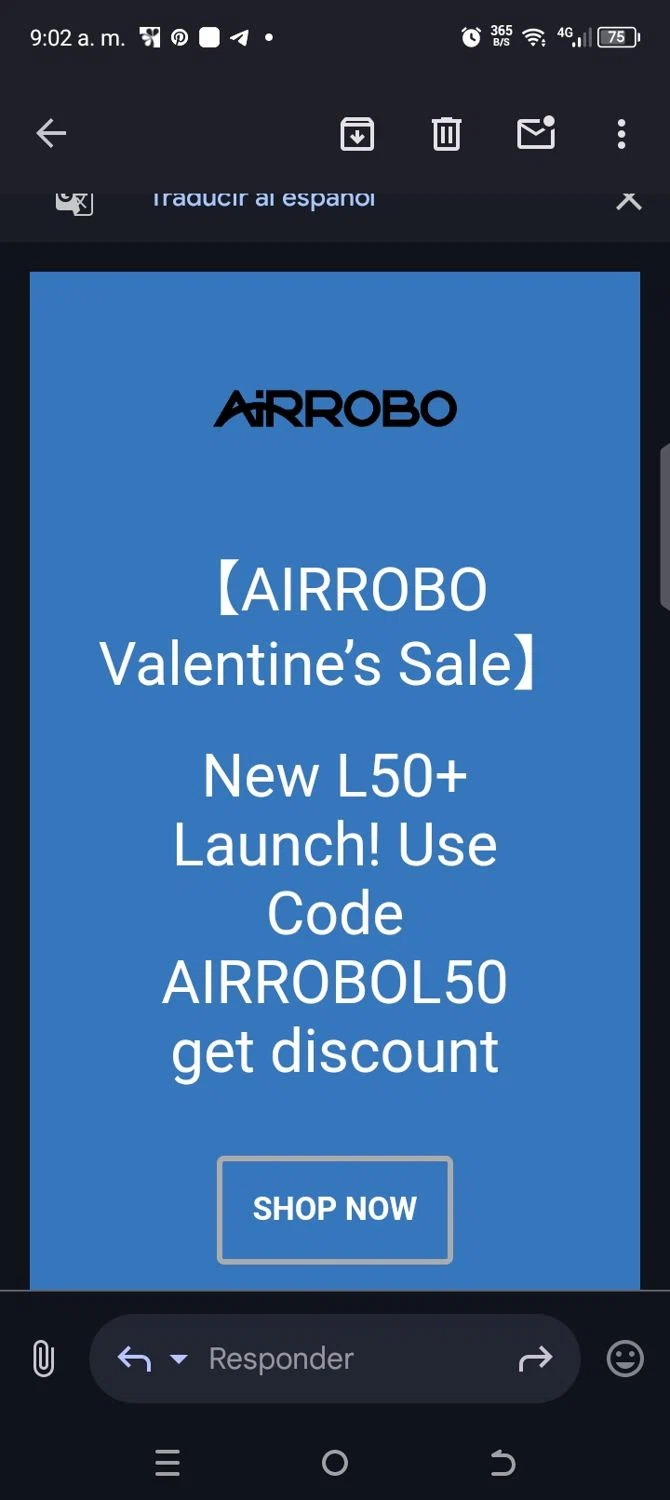 AIRROBO promo code screenshot showing code AIRROBOL50 applied at AIRROBO checkout page. Uploaded by SimplyCodes community member kellymoreno on Mar 7, 2025