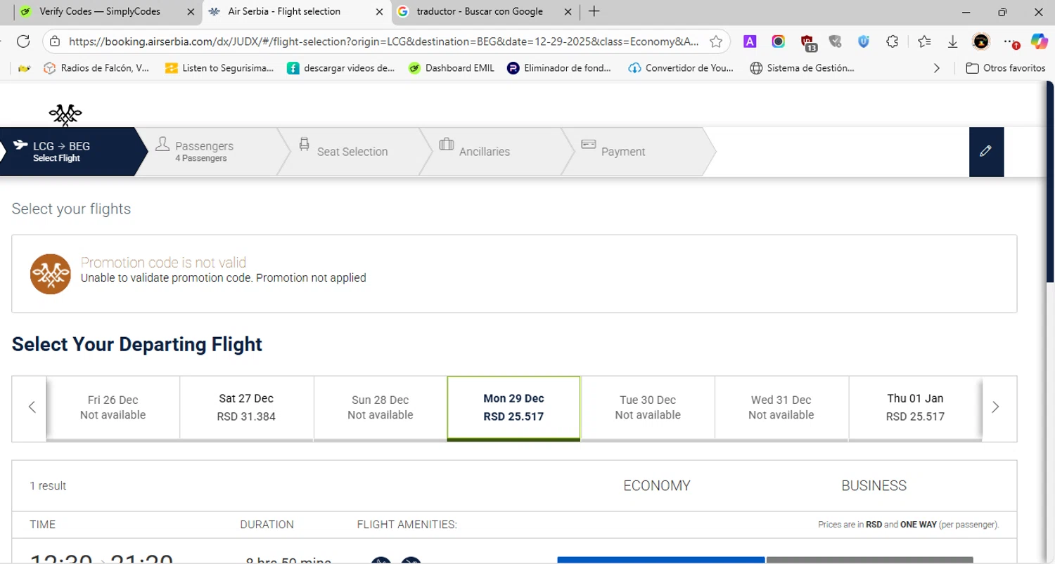 Airserbia promo code screenshot showing code WELCOME applied at Airserbia checkout page. Uploaded by SimplyCodes community member EJL_MIQUILENA on Oct 23, 2025