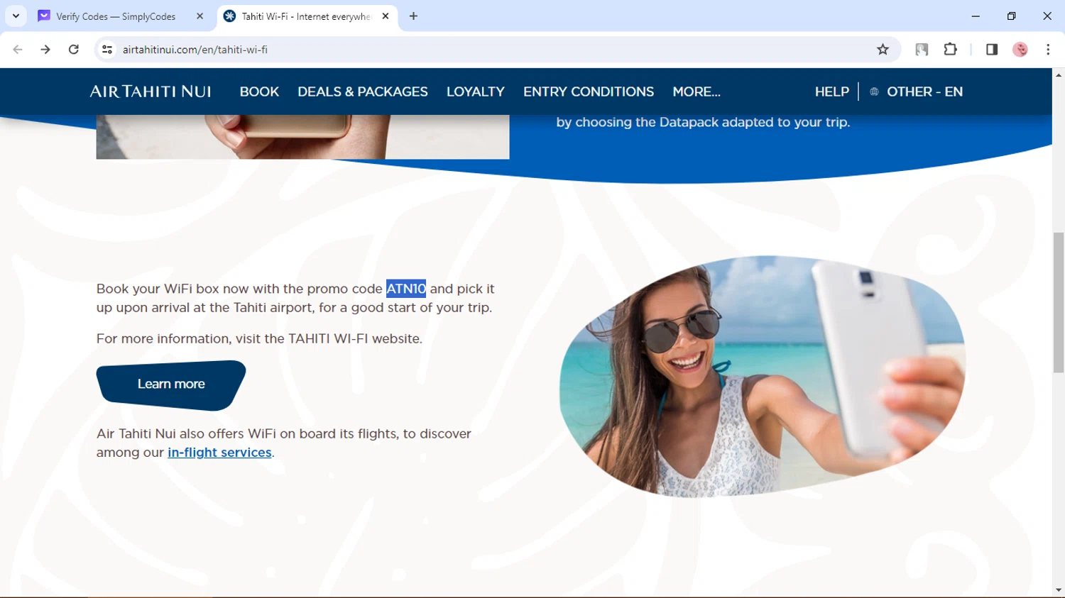 Air Tahiti Nui checkout page showing Air Tahiti Nui promo code box | Screenshot taken by SimplyCodes community member on Mar 17, 2024