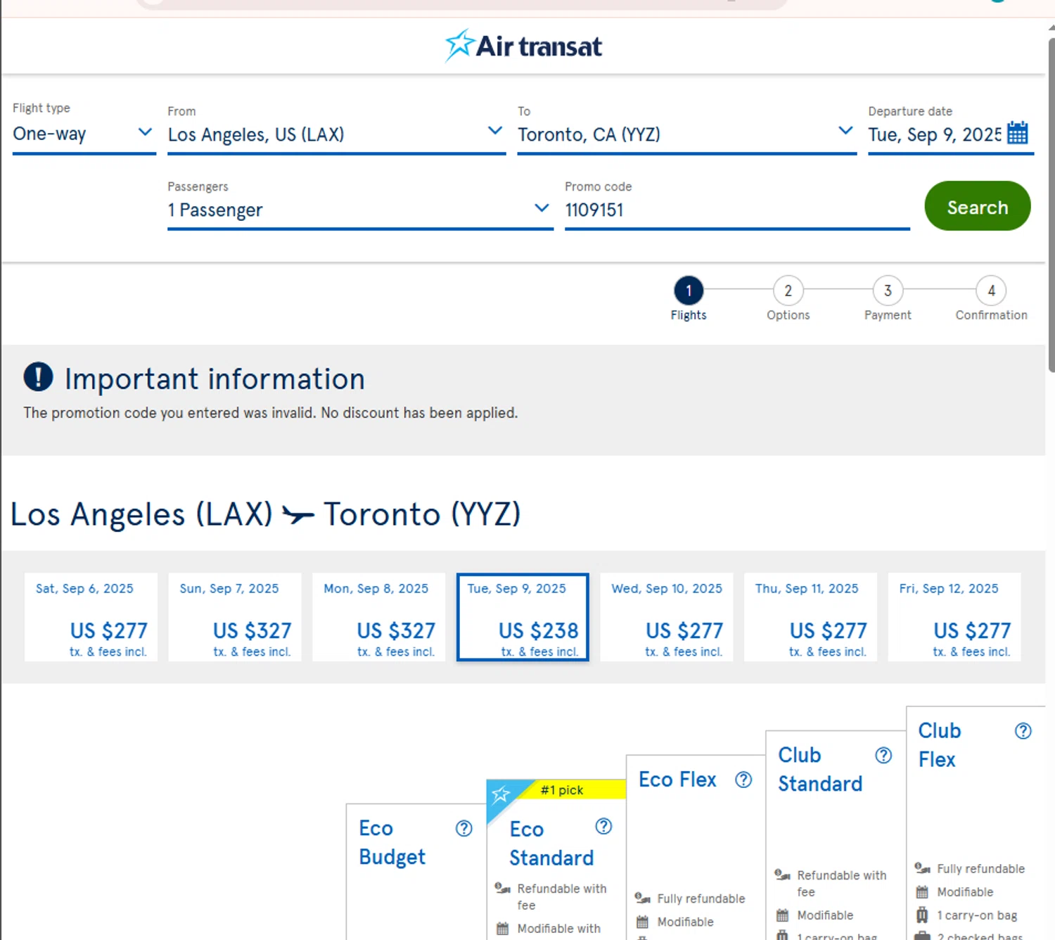 Air Transat checkout page showing Air Transat promo code box | Screenshot taken by SimplyCodes community member on Aug 19, 2025