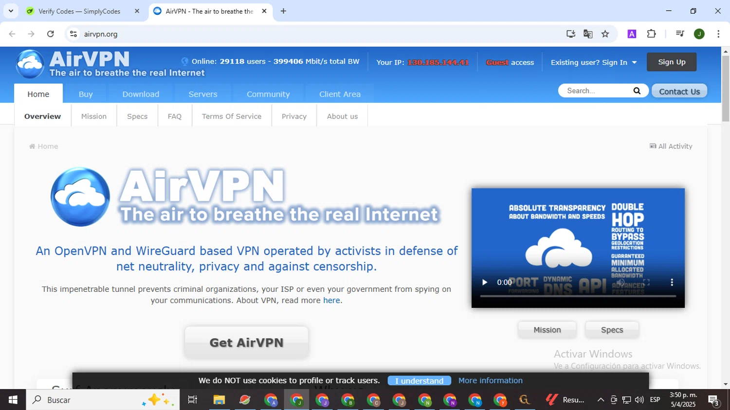 AirVPN coupon code screenshot showing code HALLOWEEN2024 applied at AirVPN checkout page. Uploaded by SimplyCodes community member CleverSeeker3529 on Apr 5, 2025