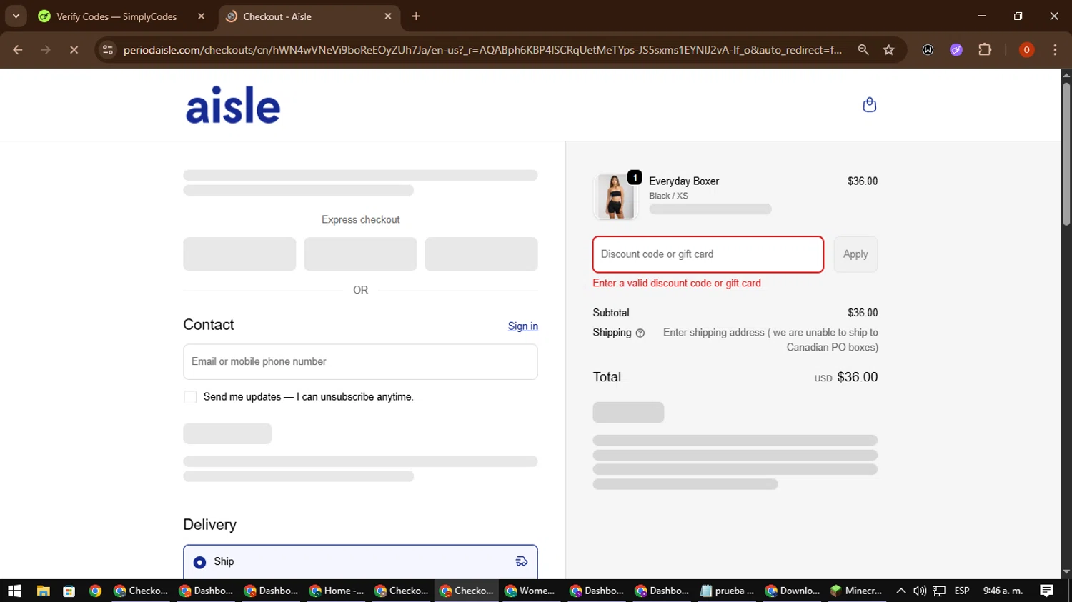 Aisle discount code screenshot showing code AISLE55 applied at Aisle checkout page. Uploaded by SimplyCodes community member CleverSpotter3730 on Nov 5, 2025