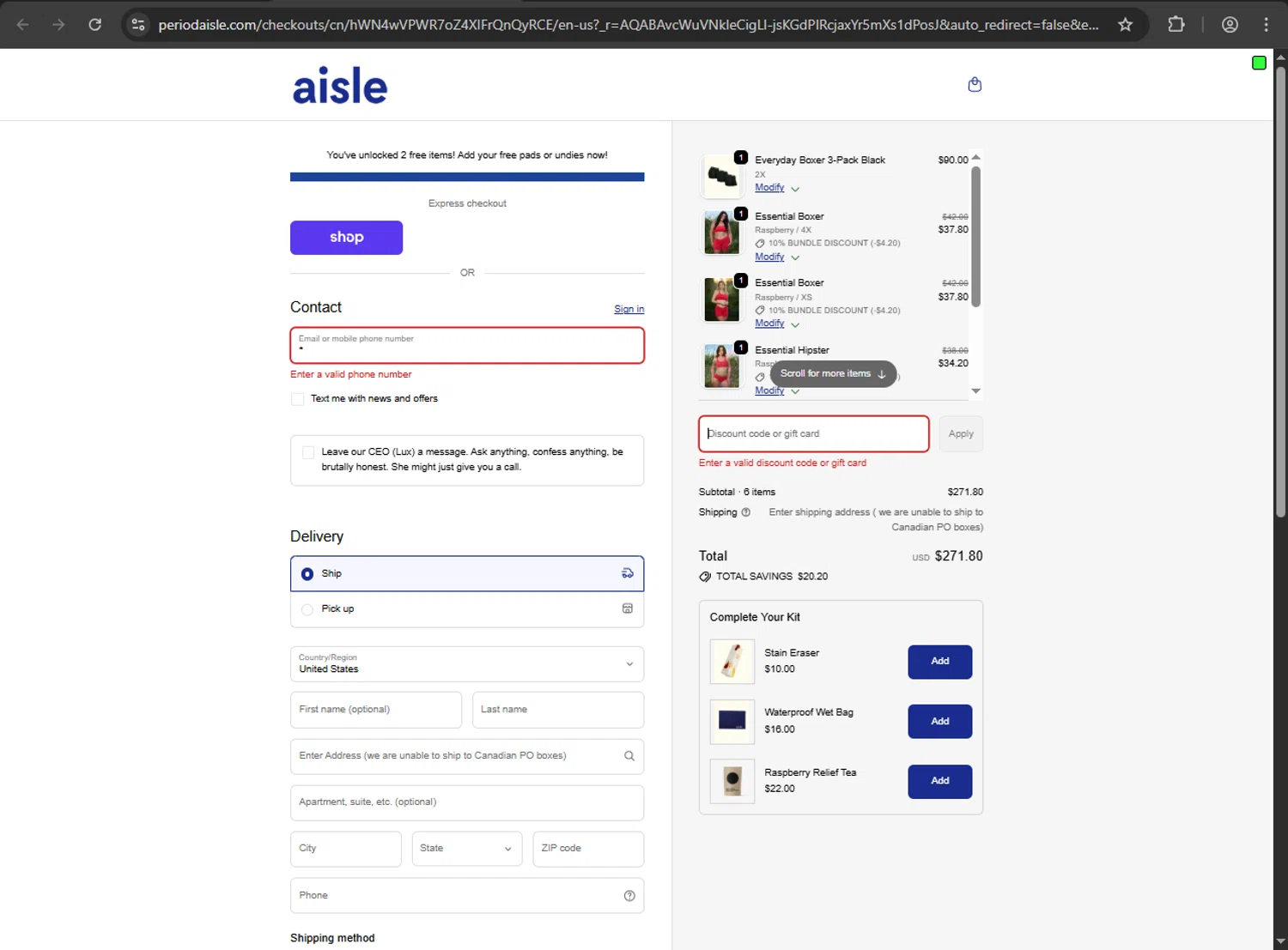 Aisle discount code screenshot showing code AISLE55 applied at Aisle checkout page. Uploaded by SimplyCodes community member Jeremi on Nov 5, 2025