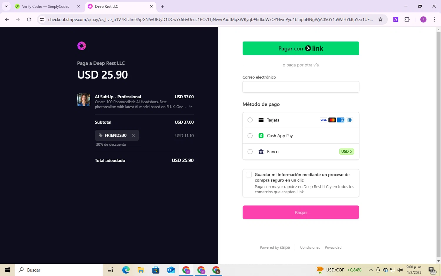 AI SuitUp promo code screenshot showing code FRIENDS30 applied at AI SuitUp checkout page. Uploaded by SimplyCodes community member CodeMaverick246 on Feb 1, 2025