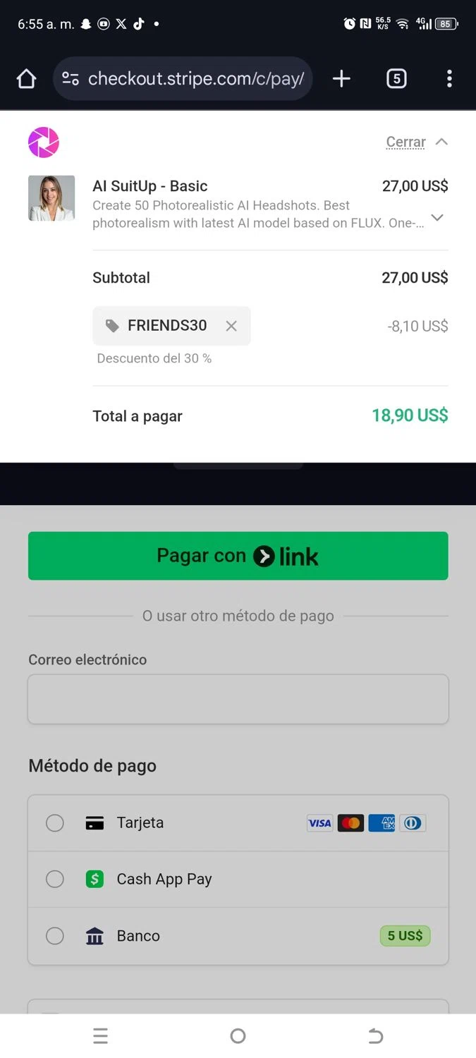 AI SuitUp promo code screenshot showing code FRIENDS30 applied at AI SuitUp checkout page. Uploaded by SimplyCodes community member kikimbappe on Mar 2, 2025