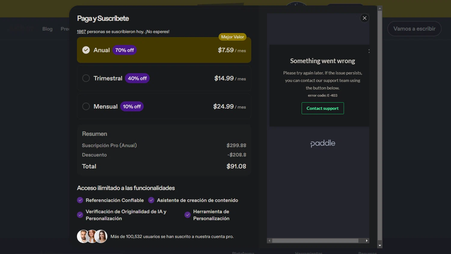 Aithor checkout page showing Aithor discount code box | Screenshot taken by SimplyCodes community member on Mar 6, 2025