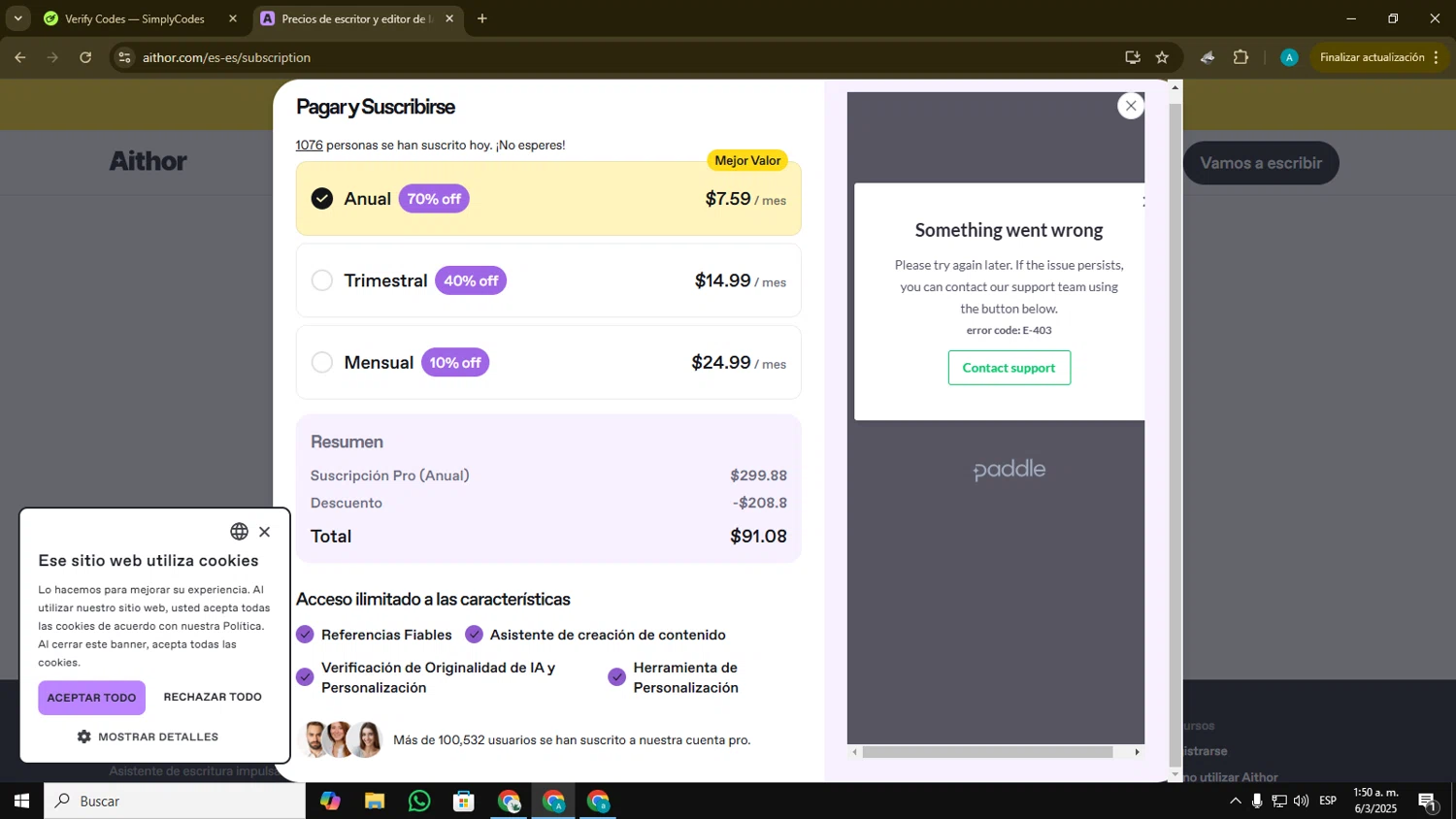 Aithor discount code screenshot showing code Halloween applied at Aithor checkout page. Uploaded by SimplyCodes community member Blackmesa on Mar 6, 2025