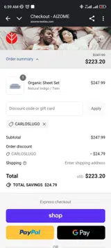 CARLOSLUGO coupon verification screenshot
